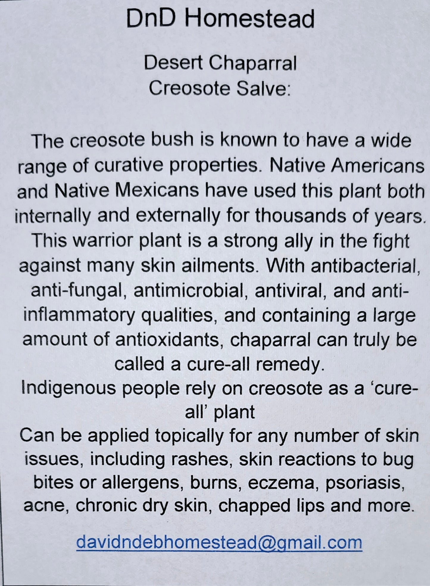 Desert Chaparral Creosote Salve